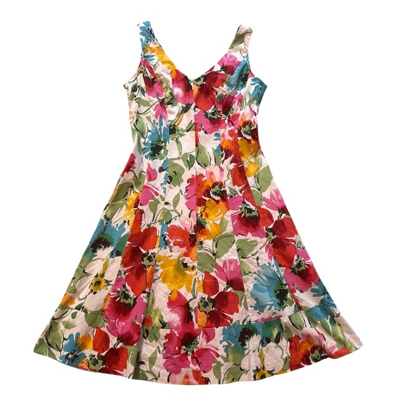 Lauren Ralph Lauren Fit & Flare Seamed V-Neck Floral Sleeveless Dress, Sz 8 - Picture 13 of 16